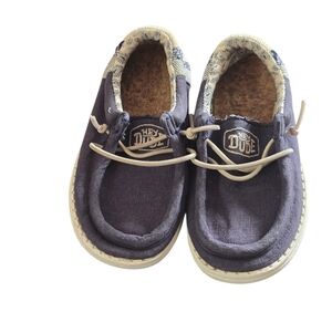 Hey Dude Toddler Wally Break Stitch Navy Blue Canvas Slip-On Shoes Size 8K